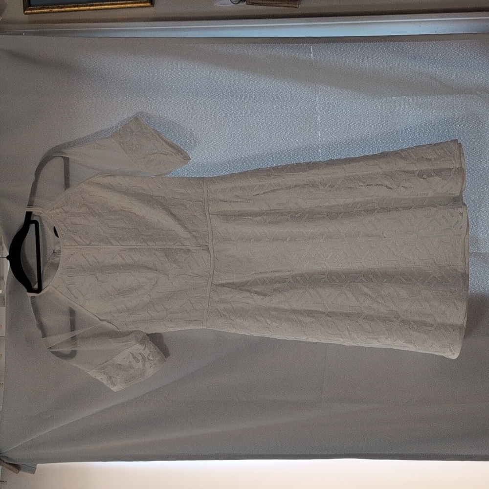 Adrianna Papell White Short Sleeve Lace Sheer Dress Size 4